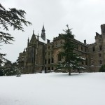Snowfall on the lawns at Alton Towers on Sunday 